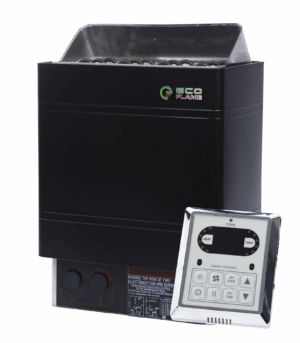 Electric sauna stove EcoFlame AM90-C + Wall-mounted sauna controller CON4 (Black)