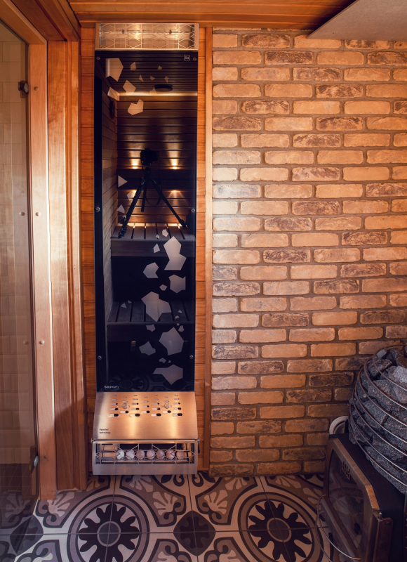 Air conditioner Saunum BASE / Shell colour: anthracite matt / patterned glass / red LED backlight